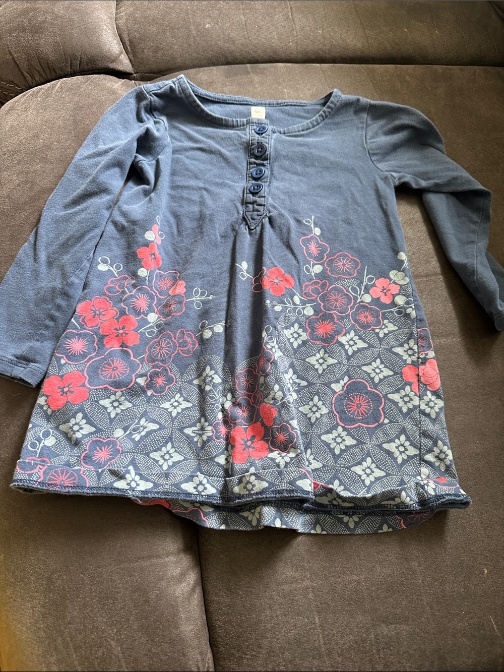 Girls' Navy Floral Long-Sleeve Tunic Top